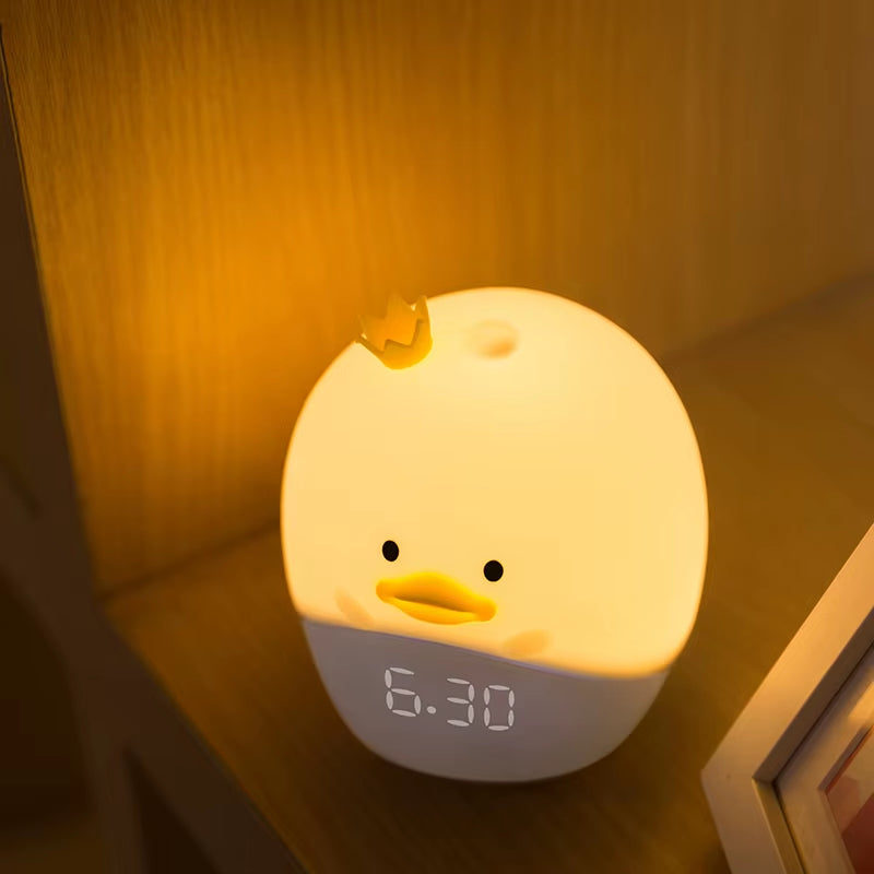 Custom Cute Koala Rabbit Digital Alarm Clock Bedside Night Light Cartoon USB Rechargeable Duck Led Silicone Lamp for Children