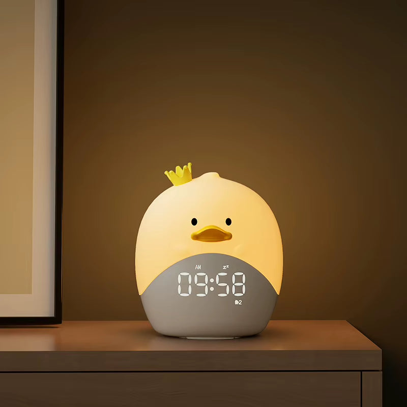 Custom Cute Koala Rabbit Digital Alarm Clock Bedside Night Light Cartoon USB Rechargeable Duck Led Silicone Lamp for Children