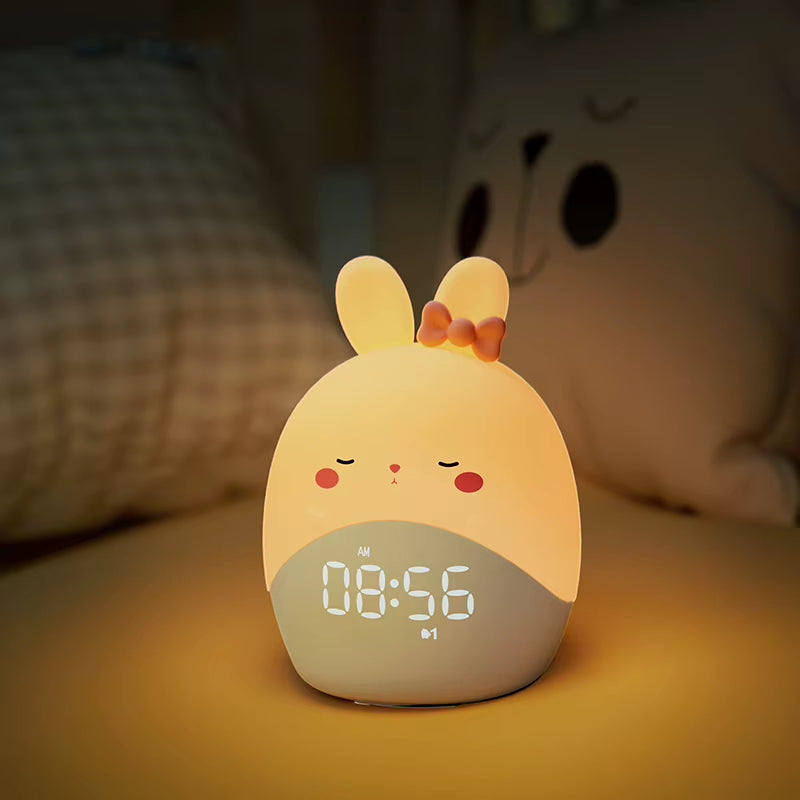 Custom Cute Koala Rabbit Digital Alarm Clock Bedside Night Light Cartoon USB Rechargeable Duck Led Silicone Lamp for Children