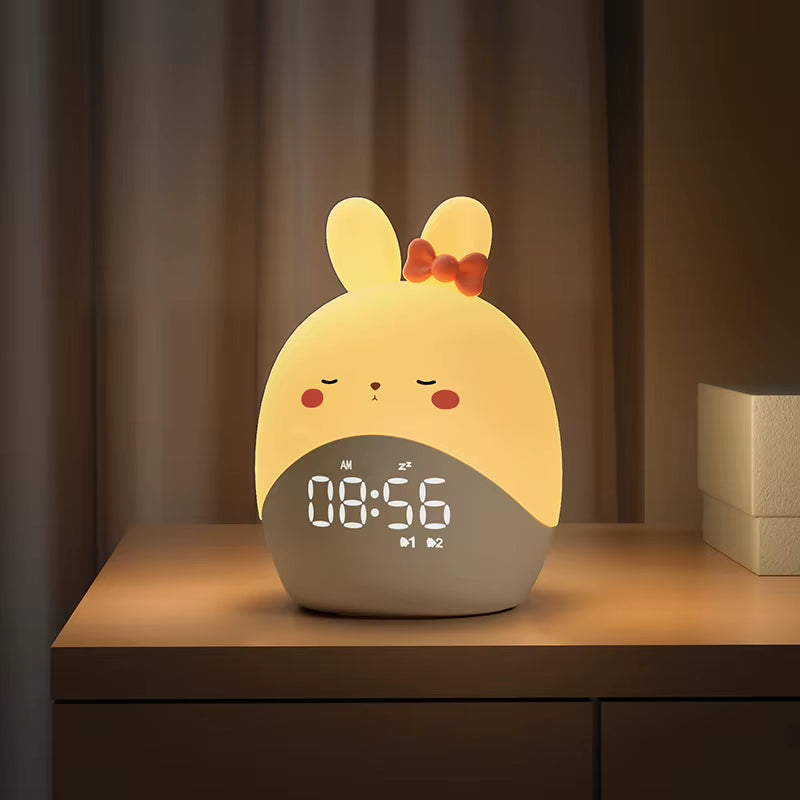 Custom Cute Koala Rabbit Digital Alarm Clock Bedside Night Light Cartoon USB Rechargeable Duck Led Silicone Lamp for Children