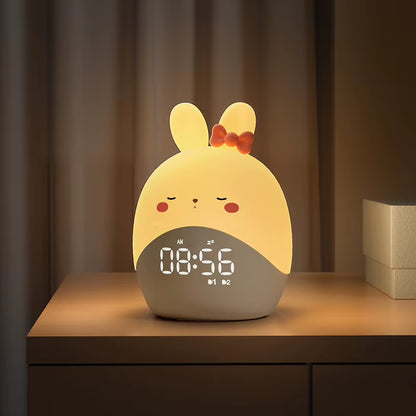 Custom Cute Koala Rabbit Digital Alarm Clock Bedside Night Light Cartoon USB Rechargeable Duck Led Silicone Lamp for Children